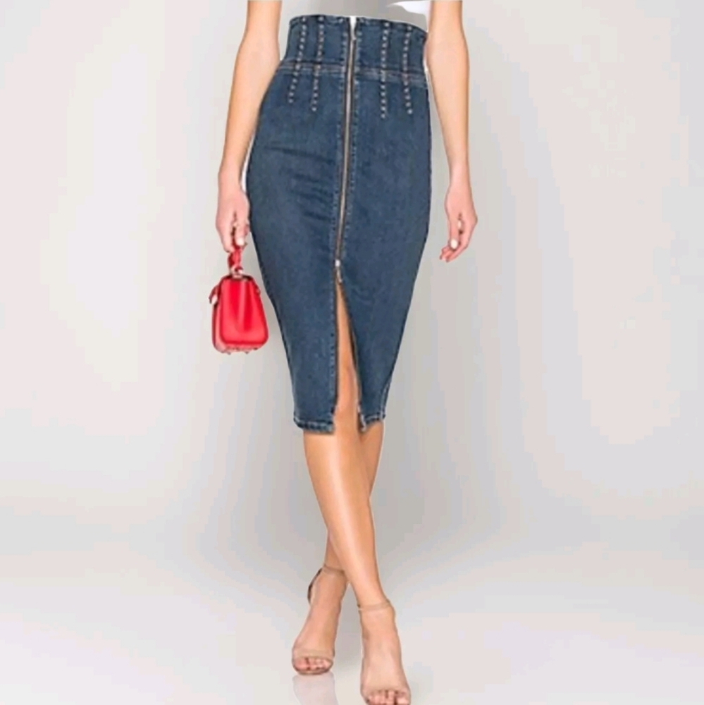 Current/Elliott High Waist Hip-Fitted Pencil Denim Skirt Waist 23 Full Zip Sexy